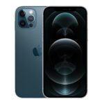 Back and front of a pacific Blue iPhone 12 Pro.